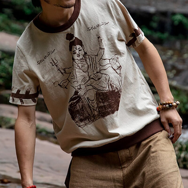 Retro print outdoor casual short-sleeved T-shirt