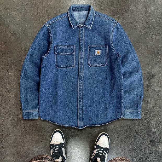 Solid Color Denim Button Long Sleeve Shirt Jacket
