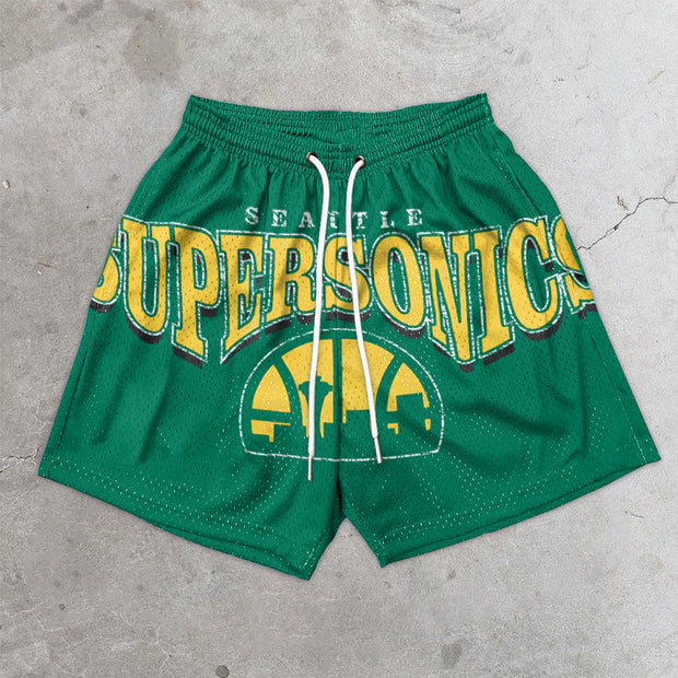 Casual fashion brand retro print mesh shorts