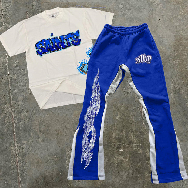 Letters Print T-Shirt Trousers Two-Piece Set