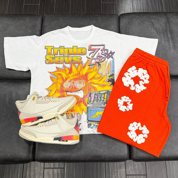 Hip-hop street retro T-shirt shorts two-piece set