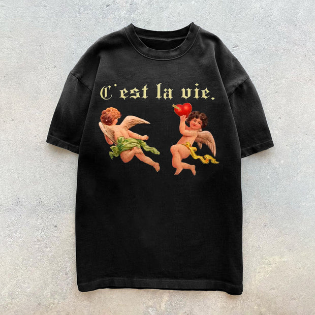 Vintage Print Angel Casual Short Sleeve T-Shirt