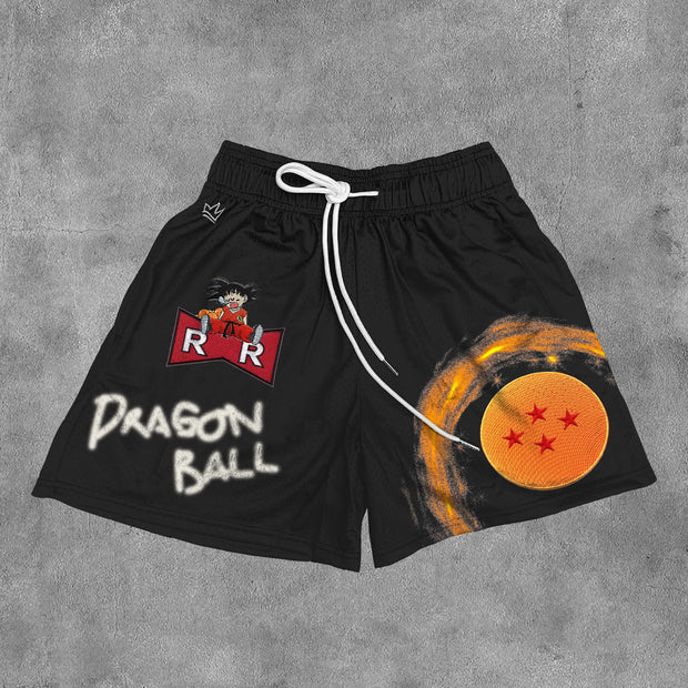Basic Casual Anime Print Mesh Pocket Shorts