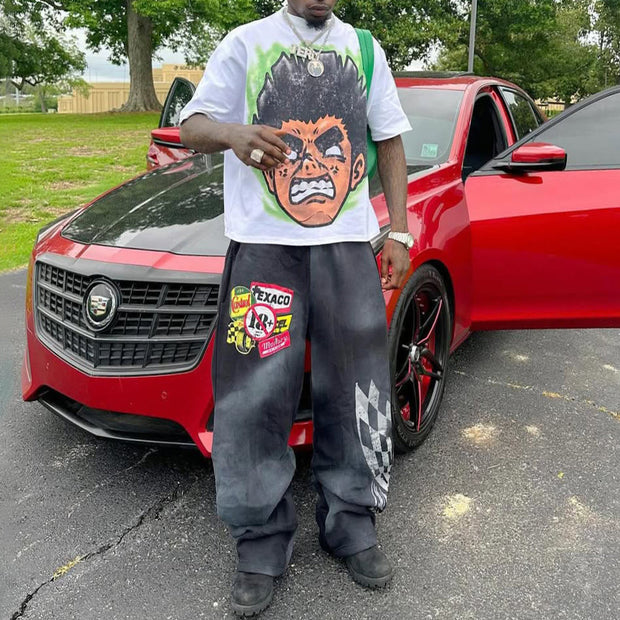 Cartoon Printed T-Shirt Sweatpants Two Piece Set