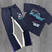 Skull print casual street T-shirt and trousers two-piece suit