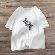 Cross-print street fashion short-sleeved T-shirt