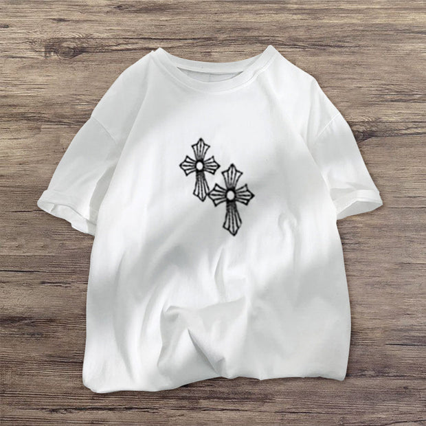 Cross-print street fashion short-sleeved T-shirt
