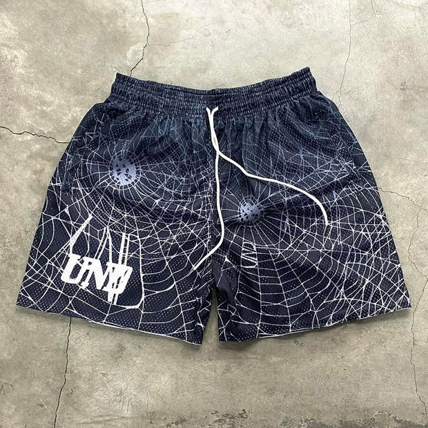 Spider Web Print Casual Street Mesh Shorts