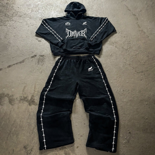 Vitex Letters Print Two Piece Hoodie Set