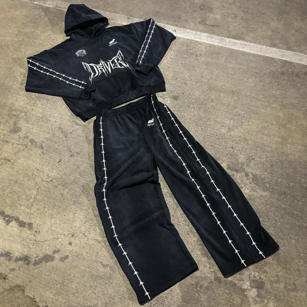 Vitex Letters Print Two Piece Hoodie Set