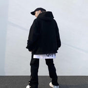 High street black breasted casual pants tooling function design sense hiphop zipper slit retro trousers men