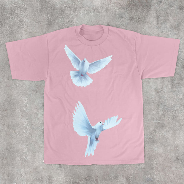 Trendy Print Dove Peace Short Sleeve T-Shirt