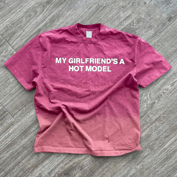 Gradient letter print crew neck T-shirt