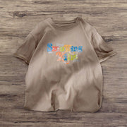 Contrast print round neck short-sleeved T-shirt