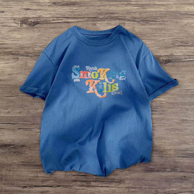 Contrast print round neck short-sleeved T-shirt