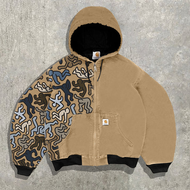 Street Style Patterned Fleece Zip-Up Jacket