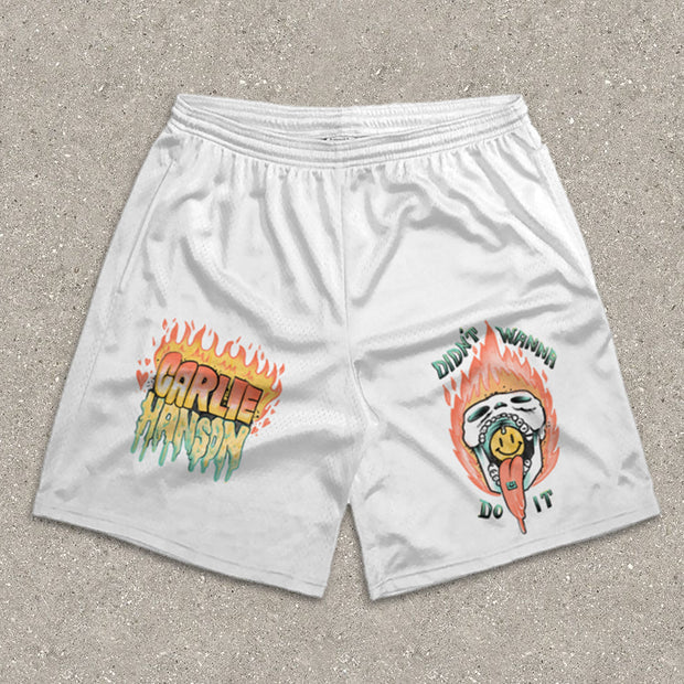 Street Fashion Skull Print Mesh Shorts