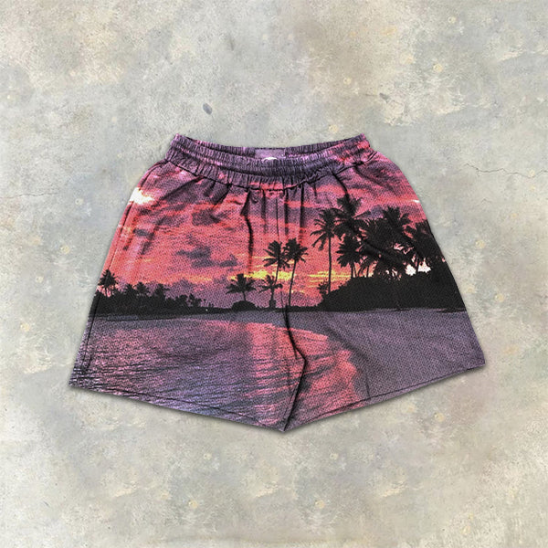 Scenic Print Elastic Shorts