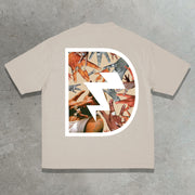 Hip-hop rap casual street retro print T-shirt