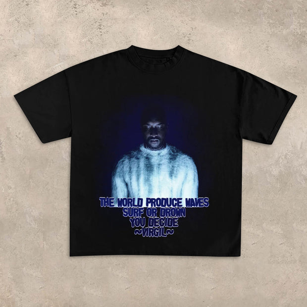 Commemorating Virgil Casual Street Print T-Shirt