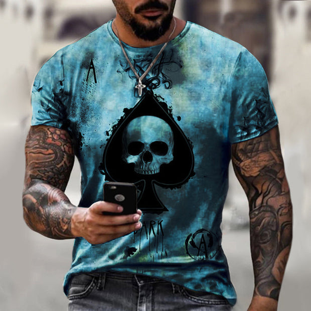 Poker A Skull Print Men's T-shirt Top