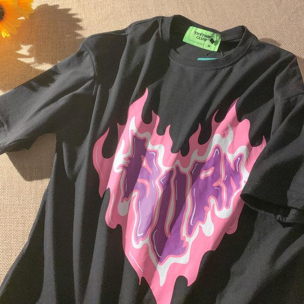 PeterWoo Love Print Casual Loose Short Sleeve T-shirt