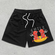 Little Devil Smiley Graphic Print Elastic Shorts