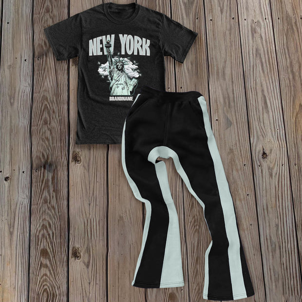 Casual personality print T-shirt and trousers two-piece set