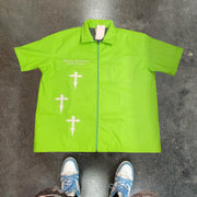 Personalized street style pu leather zipper lapel shirt