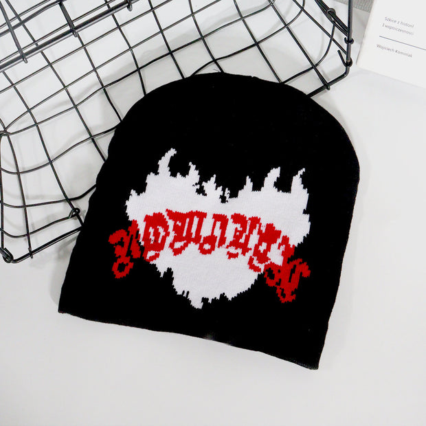 Trendy pullover love flame jacquard knitted hat