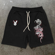 Vintage Casual Bunny Print Track Shorts