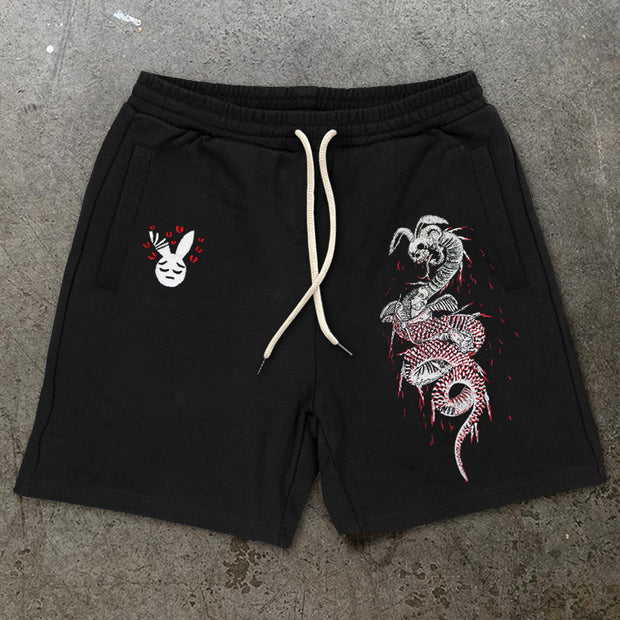 Vintage Casual Bunny Print Track Shorts