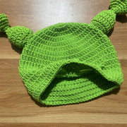 Shrek handmade woolen knitted hat funny hat hood green hat