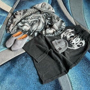 Bulldog Casual Street Zip-Up Hoodie Pants Two-Piece Set