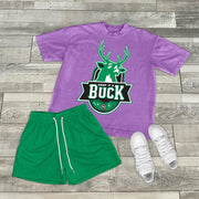 Casual Printed Preppy Loose Short Sleeve T-Shirt Set