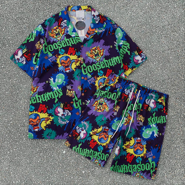 Vintage Beach Graffiti Shirt Shorts Set