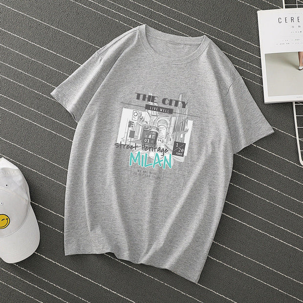 Pure cotton pullover short sleeve cartoon anime round neck T-shirt