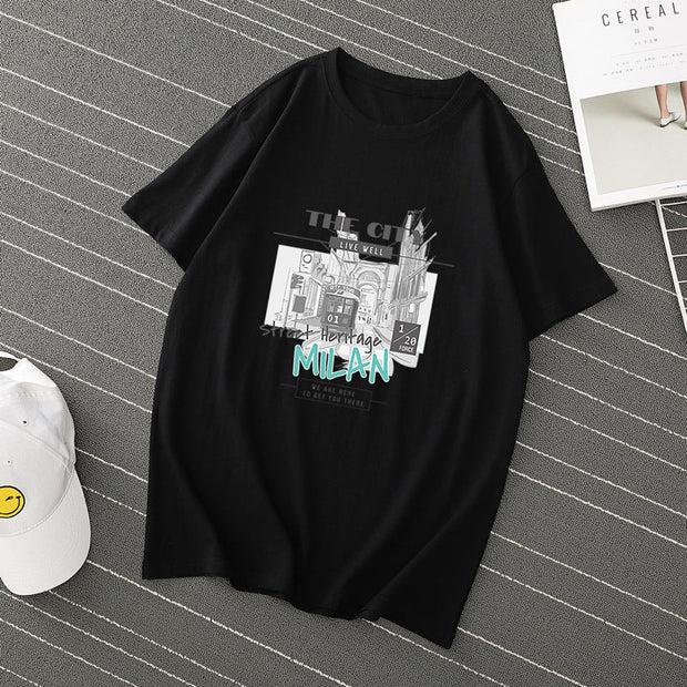 Pure cotton pullover short sleeve cartoon anime round neck T-shirt