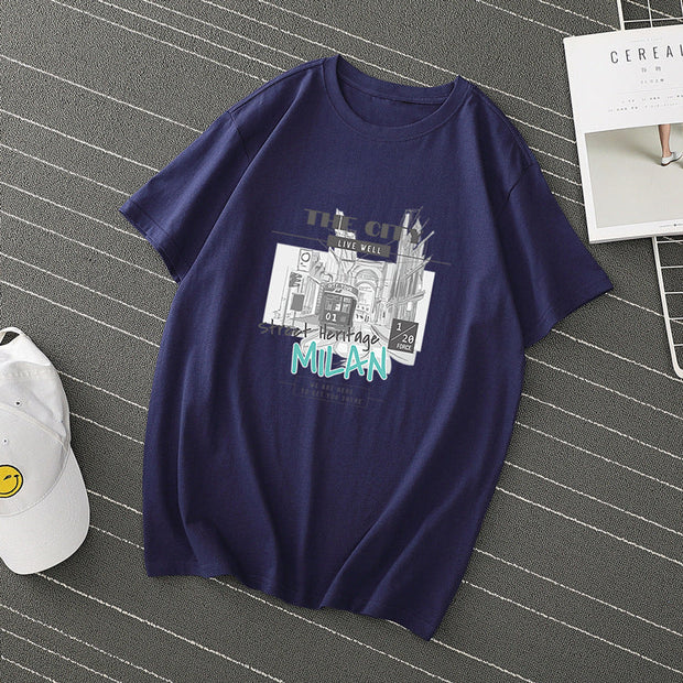 Pure cotton pullover short sleeve cartoon anime round neck T-shirt