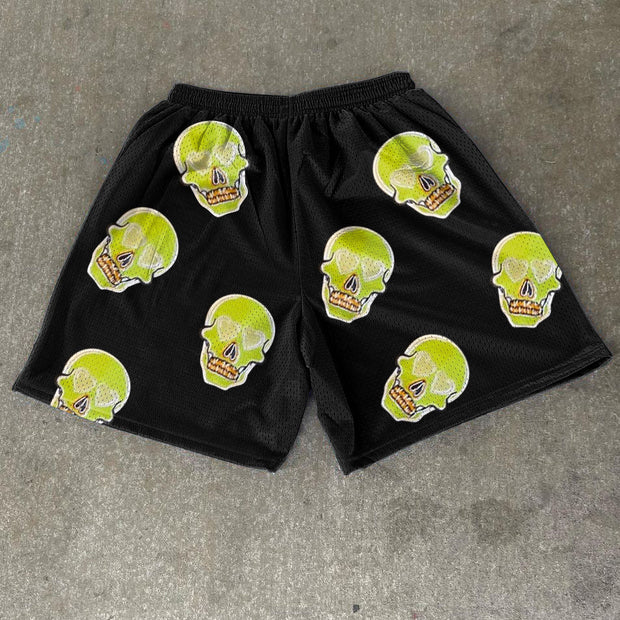 Skull Print Casual Street Mesh Shorts