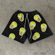 Skull Print Casual Street Mesh Shorts