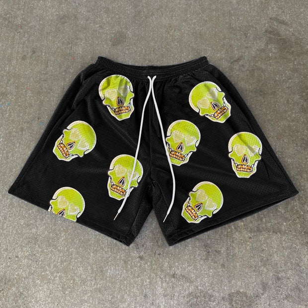 Skull Print Casual Street Mesh Shorts
