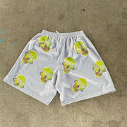 Skull Print Casual Street Mesh Shorts