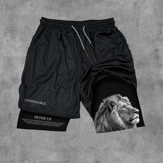 Peter 5:8 Print Double Layer Quick Dry Shorts