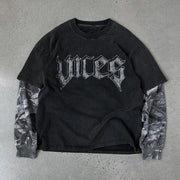 Camouflage Hunter Fake Two-Piece Casual Street Long Sleeve T-Shirt