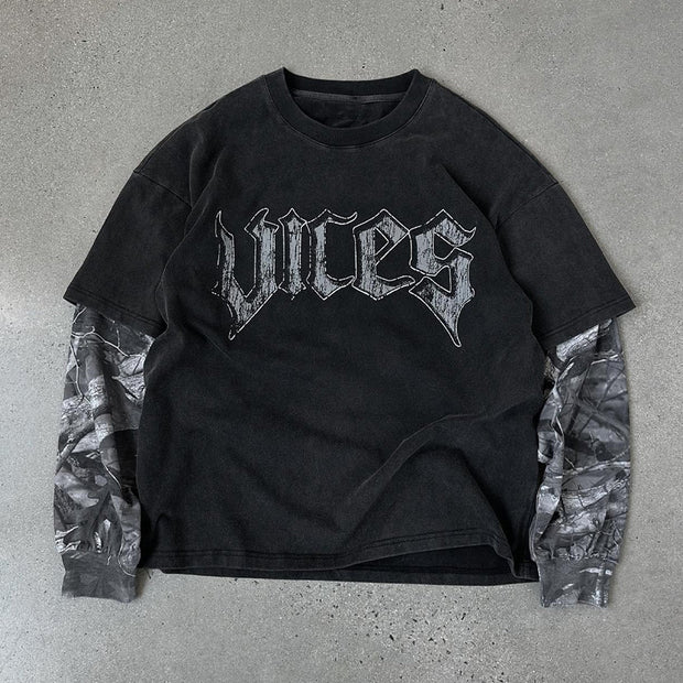 Camouflage Hunter Fake Two-Piece Casual Street Long Sleeve T-Shirt