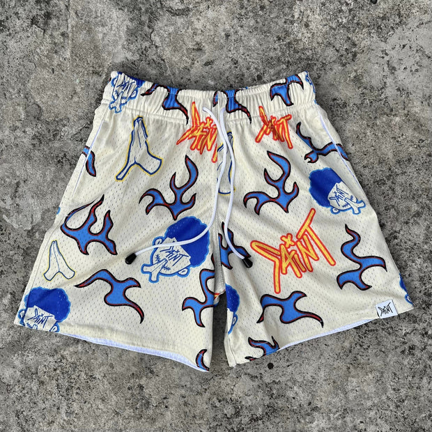 Casual Saint Print Mesh Drawstring Shorts