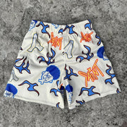 Casual Saint Print Mesh Drawstring Shorts