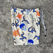 Casual Saint Print Mesh Drawstring Shorts