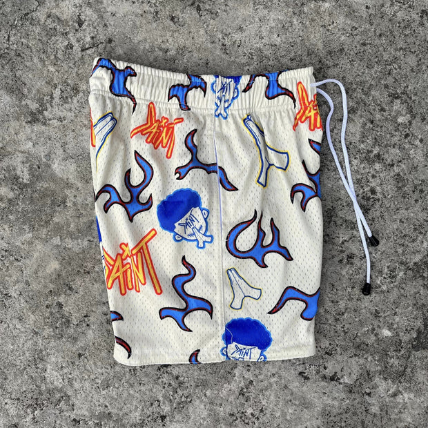 Casual Saint Print Mesh Drawstring Shorts